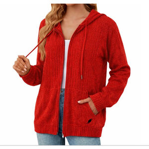 Cappagallo Red Chenille Full-Zip Hoodie M with Black Bird Detail
